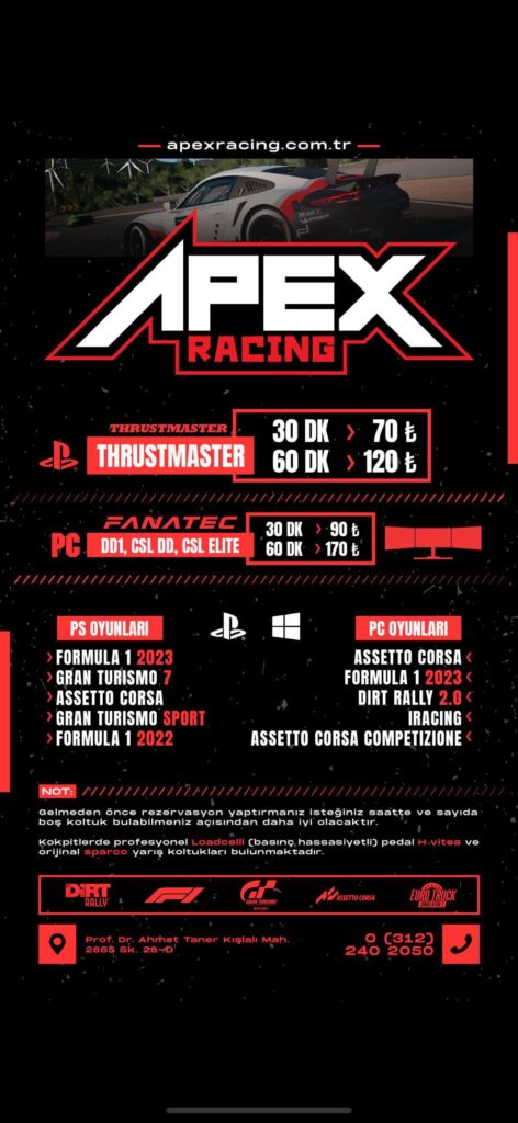 Apex Racing Saat Ücreti